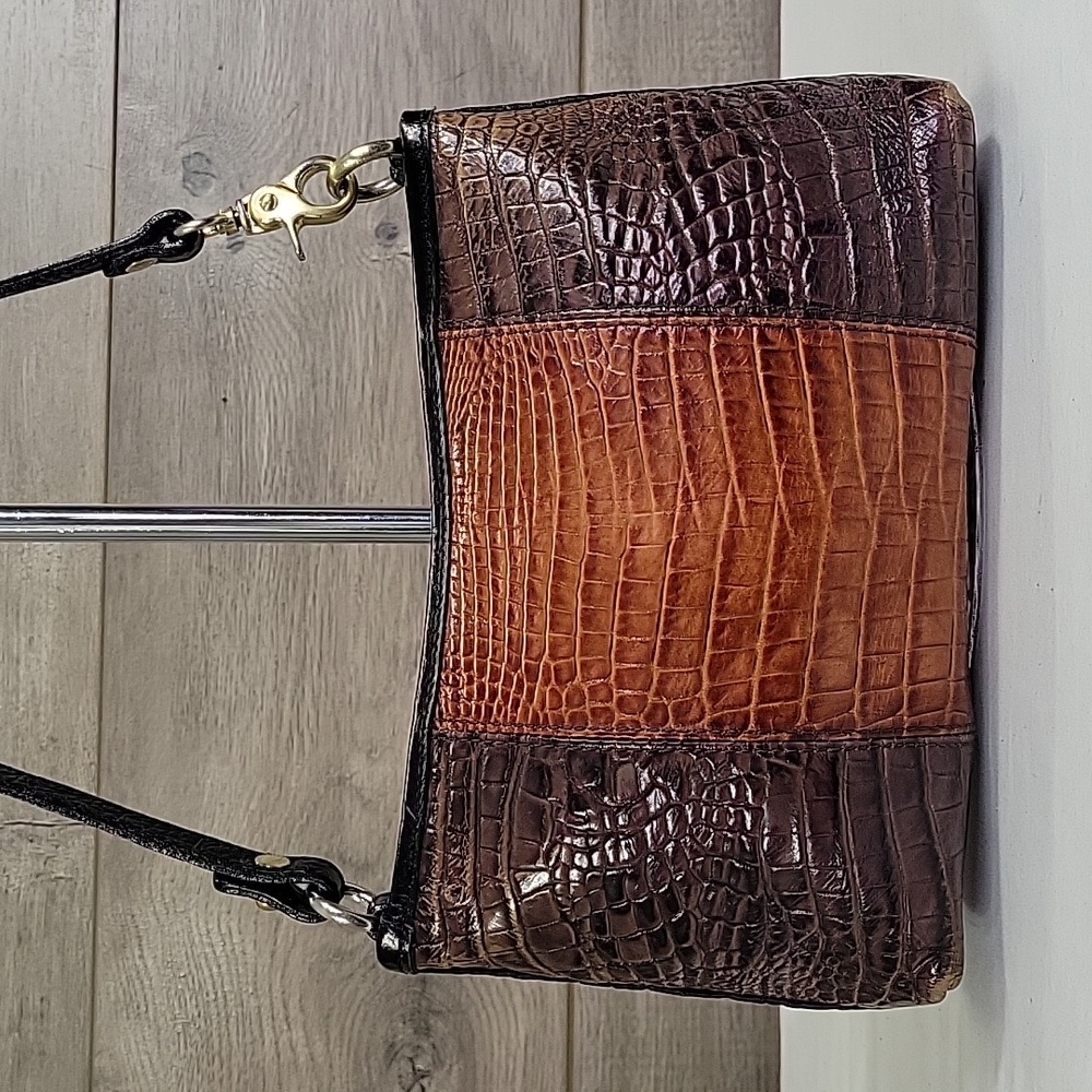 🤎🖤Brahmin Brown and Cognac Croc-Embossed Shoulder Bag🤎🖤 - Picture 5 of 12